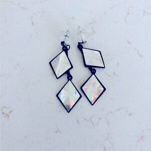 Retro Hologram  Black and Silver Dangle Earrings